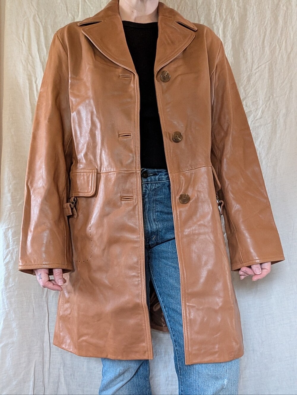 LNR For Nordstrom Women's Tan Leather Coat - Timeless Button-Up Jacket